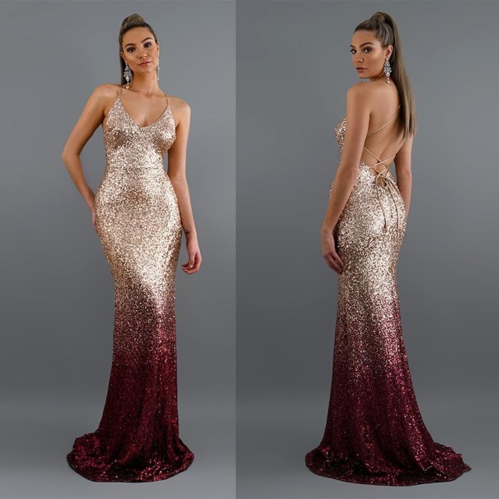 Long Sparkle V-Neck Wedding Party Dress - Picture 1 of 1